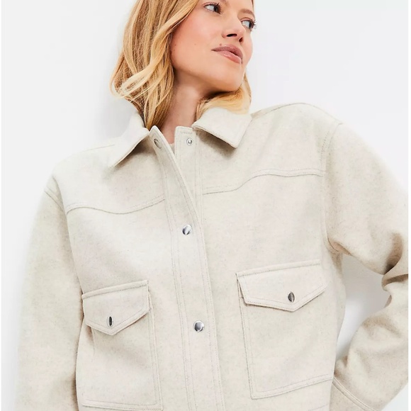 Brushed Cropped Shirt Jacket - oatmeal - Picture 2 of 5